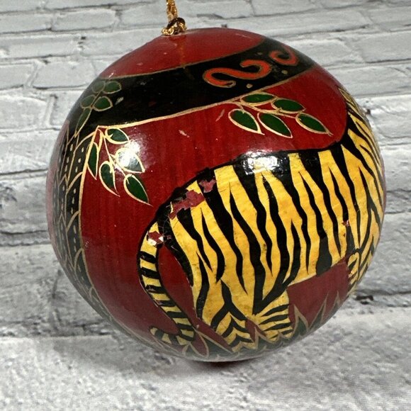 Paper Mache Hand Painted African Tiger Theme Christmas Tree Vintage Ornament - Picture 4 of 12